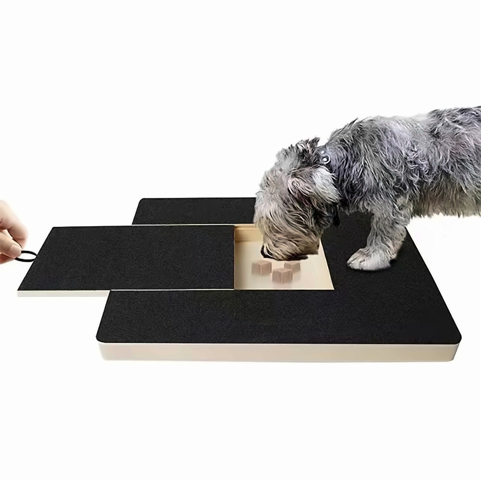 PawFile board with sliding treat-box cover and grit scratch surface